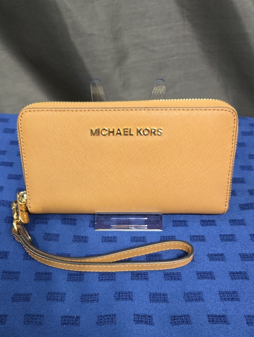 Michael Kors Tan Saffiano Leather Zip Around Wristlet Wallet